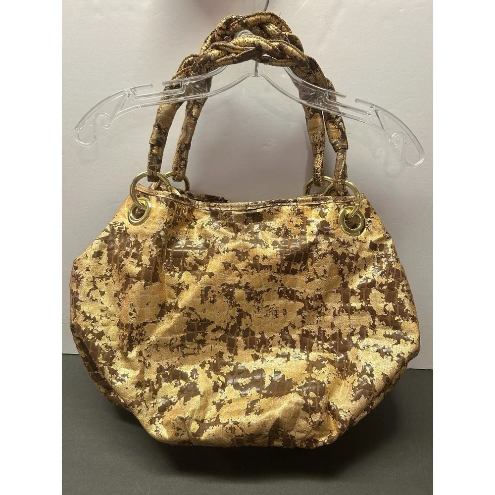 Gold Metallic Oversized Bag Braided Handle Gold Metallic‎ Snakeskin Hobo Purse